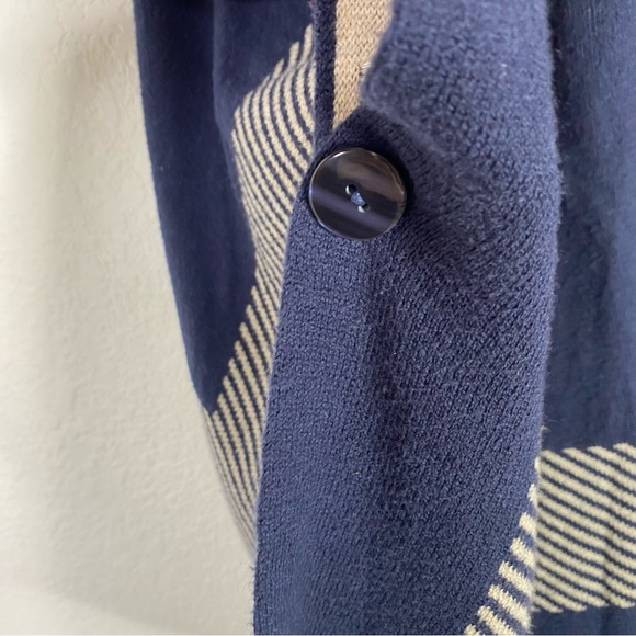 CAbi Blue & Gray Cotton Blend Reversible Wrap Sweater Poncho - Picture 6 of 8